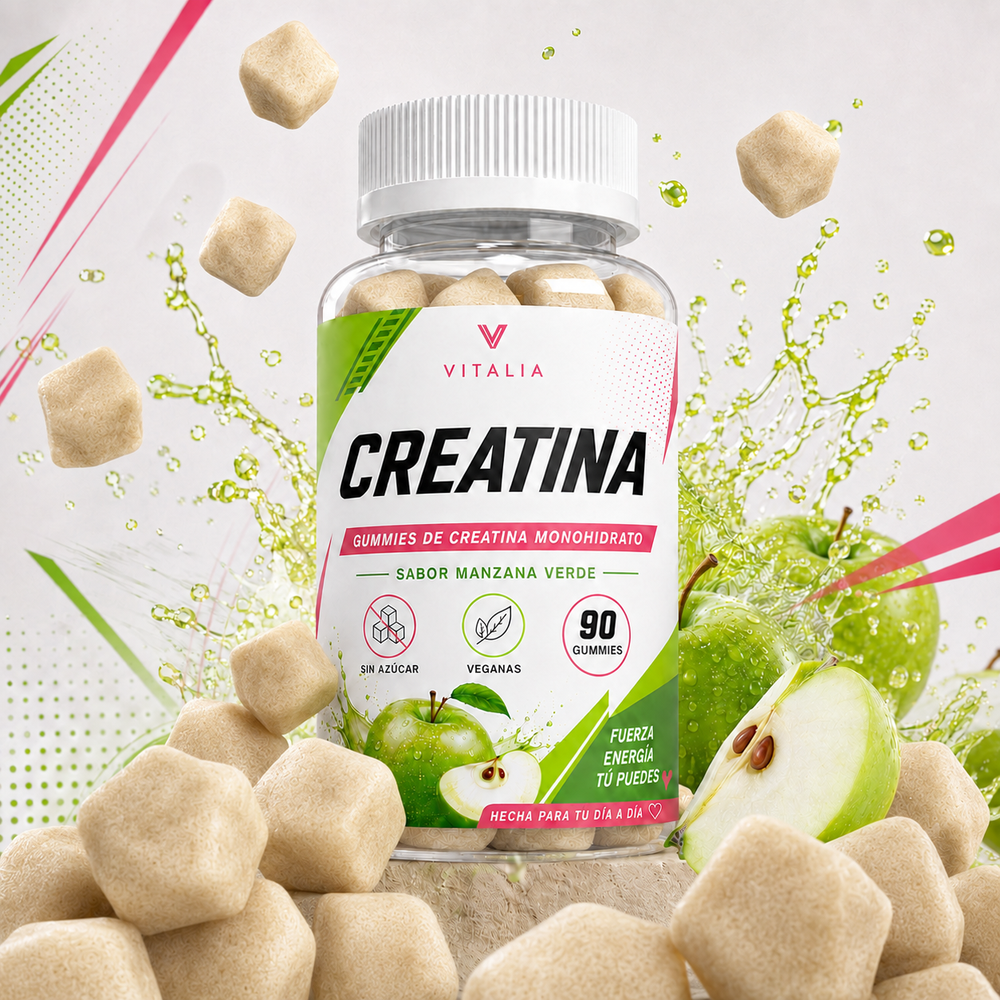 Gominolas de Creatina Vitalia – Sabor Manzana Verde (90 uds)